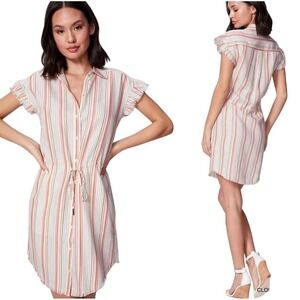 $209 PAIGE Jailyn‎ Shirtdress Striped Frayed Hem Drawstring Waist SZ MEDIUM EUC